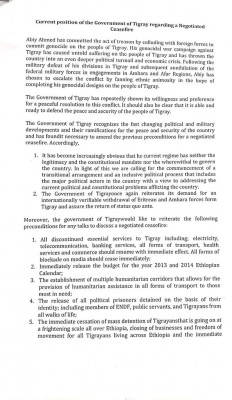 Current position of the Government of Tigray regarding Negotiated Ceasefire