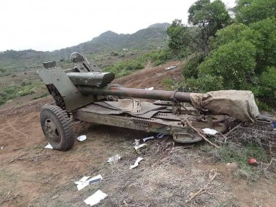 Type 63 rocket launcher and several D-30 artillery pieces (plus some trucks) captured by the TDF in recent fighting