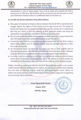 Press Release by National Congress of Great Tigray (Baytona)