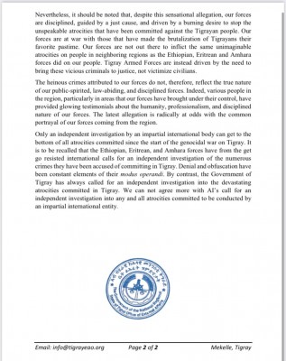 Tigray External Affairs Office Response to Amnesty International's Report on Sexual Violence in Amhara Region